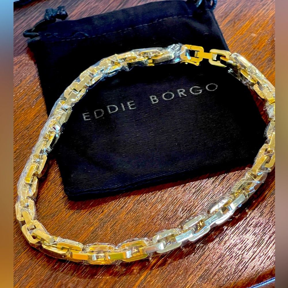 EDDIE BORGO Necklace 18" Supra Chain Link  Gold Tone Collar Choker Statement - Picture 3 of 10